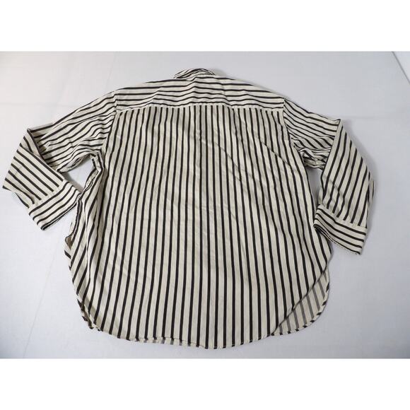Zara Womens Large Blouse Top Striped Black White Button Up Beetlejuice Minimalis - Picture 11 of 11